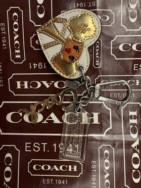 Coach Poppy Heart Keychain Charm in White and Gold
